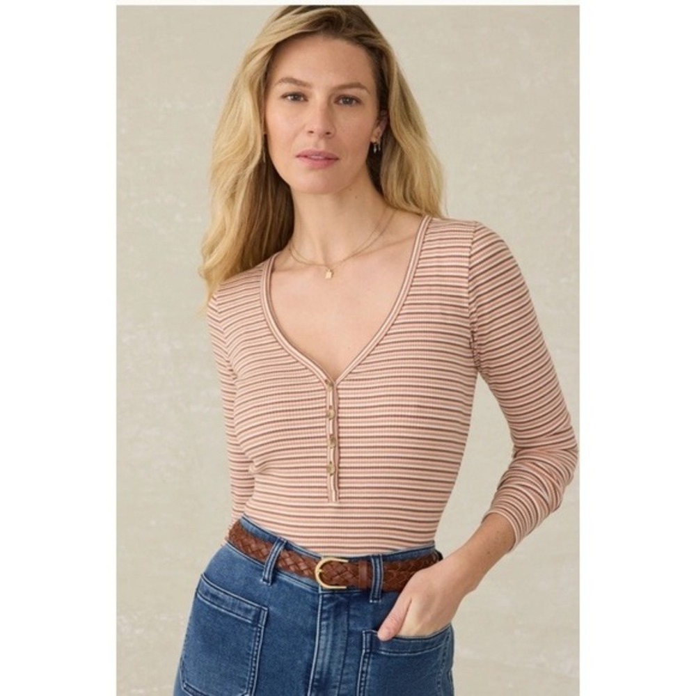 Faherty Freestyle Henley Sandy Shoreline‎ Stripe Top Size S